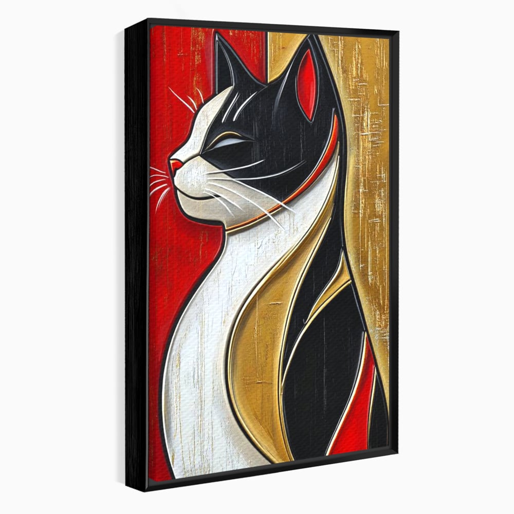 Tablou canvas cu tablou canvas cu pisica in profil, in rama de aluminiu negru